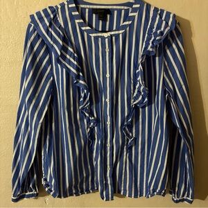 J. Crew Blue and White Striped Button-Up Top
